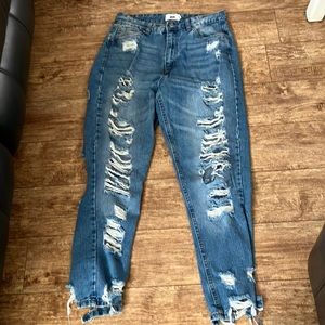 MOM REFUGE DENIM 100% COTTON RIPPED HIGH  WAISTED JEANS SIZE 29/9